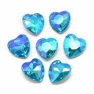 Pointed Back Glass Rhinestone Cabochons, Faceted, Back Plated, AB Color Plated, Heart, Deep Sky Blue, 12.2x11.8x5mm(RGLA-T015-12mm-05)