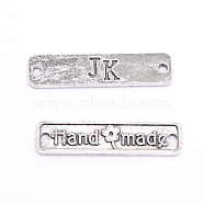 Tibetan Style Alloy Links Connectors, Rectangle with Word Handmade JK, Antique Silver, 6x25x1mm, Hole: 1.5mm(PALLOY-WH0072-41AS-RS)