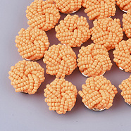 Glass Seed Beads Cabochons, Cluster Beads, with Golden Plated Iron Perforated Disc Settings, Flower, Orange, 19~20x10~12mm(X-FIND-S321-05J)