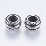 304 Stainless Steel European Beads, Large Hole Beads, Rondelle, Antique Silver, 8x4.5mm, Hole: 4mm(STAS-F195-098AS)