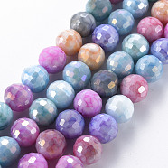 Opaque Baking Painted Glass Beads Strands, Faceted, Round, Colorful, 10x9.5mm, Hole: 1.2mm, about 38~40pcs/strand, 14.96 inch~15.75 inch(38cm~40cm).(EGLA-N006-005I)