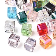 Faceted Transparent Glass Beads, Cube, Mixed Color, 7x7x7mm, Hole: 1.4mm(GLAA-E047-03C)