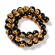 Halloween Themed Handmade Lampwork Beads Strands, with Enamel, Round, Pumpkin, 12mm, Hole: 1.5mm, about 30pcs/strand, 13.58 inch(34.5cm)(LAMP-L078-001B)