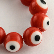 Round Handmade Evil Eye Lampwork Beads Strands, Red, 8mm, Hole: 1mm, about 48pcs/strand, 13.7 inch(LAMP-R114-8mm-05)
