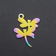 Ion Plating(IP) 201 Stainless Steel Pendants, Dragonfly, Laser Cut, Rainbow Color, 16x11.5x1mm, Hole: 1.4mm(STAS-R111-JA550)