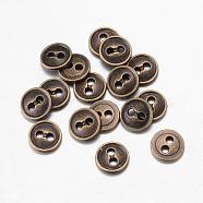 Alloy Buttons, 2-Hole, Flat Round, Antique Bronze, 10x2mm, Hole: 1.5mm(BUTT-D054-10mm-01)