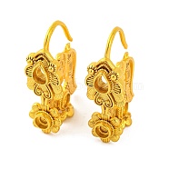 Flower Brass Earring Hooks with Round Tray, Lead Free & Cadmium Free, Golden, 32x11mm, Hole: 1mm, Pin: 1.5mm(KK-G502-23A-G)