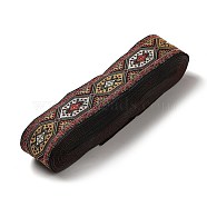Ethnic Style Polyester Ribbon, Jacquard Ribbon, Tyrolean Ribbon, Flat, Camel, Hexagon Pattern, 1-1/8 inch(30mm), about 10 yards/roll(OCOR-WH0077-37C)