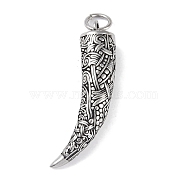 Viking 316 Surgical Stainless Steel Big Pendants, with Jump Ring, Wolf Tooth Charm, Antique Silver, 52.5x12x12mm, Hole: 6.5mm(STAS-E212-18AS)