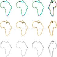 12Pcs 3 Colors Africa Map 304 Stainless Steel Connector Charms, Laser Cut, Mixed Color, 26x20x1.5mm, Hole: 0.8~1.8mm, 4pcs/color(STAS-UN0038-78)