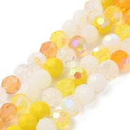 Electroplate Glass Beads Strands, Faceted(32 Facets), Half AB Color Plated, Round, Yellow, 6x5mm, Hole: 1.4mm, about 100pcs/strand, 20.87''(53cm)(EGLA-P048-A07)