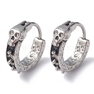 316 Stainless Steel Skull Hoop Earrings for Men Women, Antique Silver, 17.5x15.5x4mm, Pin: 1mm(EJEW-C045-03)