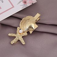 Shell & Starfish Alloy Alligator Hair Clips, with Plastic Imitation Pearl, for Women Girl, Golden, 61.5mm(AJEW-A056-03E)