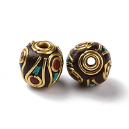 Handmade Indonesia Beads, with Brass Findings, Antique Golden, Rondelle, Dark Turquoise, 11x11mm, Hole: 1.8mm(KK-G454-19G)