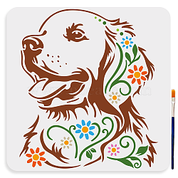 US 1Pc PET Hollow Out Drawing Painting Stencils, for DIY Scrapbook, Photo Album, with 1Pc Art Paint Brushes, Dog, 300x300mm(DIY-MA0005-12A-07)