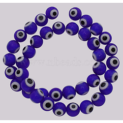 Handmade Italianate Lampwork Beads Strands, Evil Eye Style, Round, Blue, about 12mm in diameter, hole: 2mm, about 31pcs/strand, 14 inch(X-D217-12mm-3)