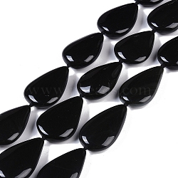 Natural Black Gemstone Beads Strands, Teardrop, 31~34.5x18~23x8~9mm, Hole: 1.4mm, about 12pcs/strand, 15.16''(38.5cm)(G-Q164-B01-01)