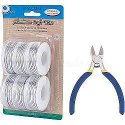 BENECREAT Round Aluminum Wire, with Iron Side Cutting Pliers, Silver, 12 Gauge, 2mm, 5.8m/roll, 6 rolls(AW-BC0003-31A-2.0mm)