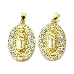 Rack Plating Brass Micro Pave Cubic Zirconia Pendants, Real 18K Gold Plated, Long-Lasting Plated, Lead Free & Cadmium Free, Oval with Human, White, 28.5x17.5x3mm, Hole: 5.5x3mm(KK-R157-14A-G)
