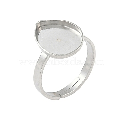 Non-Tarnish 304 Stainless Steel Adjustable Ring Components, Bezel Cup Ring Settings, Teardrop, Stainless Steel Color, Inner Diameter: 17mm, Tray: 14x10mm(STAS-Z064-04P)