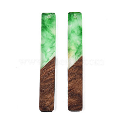 Opaque Resin & Walnut Wood Big Pendants, Rectangle Charm, Green, 51.5x7.5x3mm, Hole: 1.8mm(RESI-TAC0017-04B)