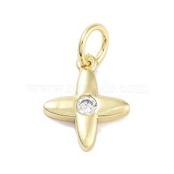 Cross Charms Rack Plating Brass Cubic Zirconia, with Jump Ring, Long-Lasting Plated, Lead Free & Cadmium Free, Clear, 11.5x9.5x2mm, Hole: 3mm(KK-M293-20G-01)