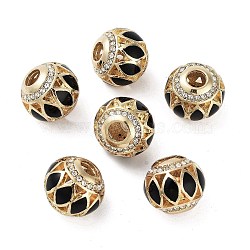 Golden Plated Alloy Enamel European Beads, with Rhinestone, Large Hole Beads, Rondelle, Black, 14.5x13mm, Hole: 4.5mm(FIND-E046-10G-01)