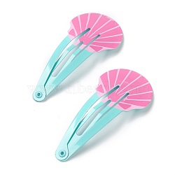 Baking Painted Iron Snap Hair Clips, for Children's Day, Shell, Turquoise, 52.5x24x1.6mm(PHAR-B0002-24A)