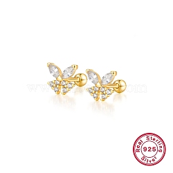 925 Sterling Silver Micro Pave Cubic Zirconia Stud Earrings for Women, Butterfly, Real 18K Gold Plated, 68x70mm(EJEW-F317-05G)