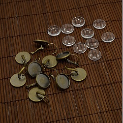 Clear Domed Glass Cabochon Cover and Brass Leverback Earring Settings for DIY, Cadmium Free & Lead Free & Nickel Free, Antique Bronze, Earring: 25x16mm, Tray: 14mm, Glass: 15.73~16.13mm(DIY-X0160-AB-NR)