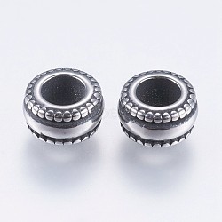 304 Stainless Steel European Beads, Large Hole Beads, Rondelle, Antique Silver, 8x4.5mm, Hole: 4mm(STAS-F195-098AS)