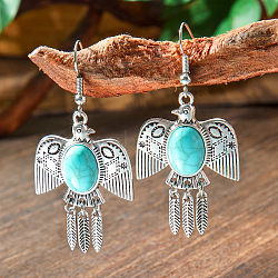 Bohemian Style Alloy Acrylic Dangle Earrings, Antique Silver, Bird, 60x29mm(WG0B115-06)