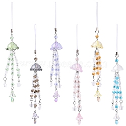 6Pcs 6 Styles Transparent Acrylic with Glass Mobile Straps, Jellyfish, Mixed Color, 186mm, 1pc/style(HJEW-YW00198)