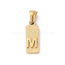 304 Stainless Steel Pendants, Golden, Rectangle with Letter Charm, Letter M, 17.5x6.5x3mm, Hole: 3x6mm(STAS-Z120-03M-G)