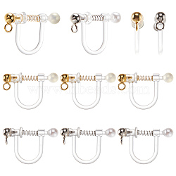 20Pcs 2 Colors Plastic Clip-on Earring Findings, with Shell Pearl & 316 Surgical Stainless Steel Findings & Loops, Golden & Stainless Steel Color, 17.5x11.5x3mm, Hole: 1.4mm, 10Pcs/color(STAS-SC0004-91)