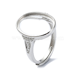 Adjustable 925 Sterling Silver Ring Components, with Cubic Zirconia, For Half Drilled Beads, Real Platinum Plated, 2~2.5mm, Inner Diameter: 16mm(STER-K179-17P)