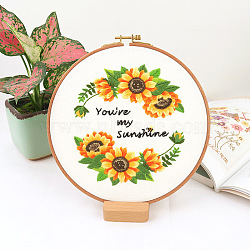 Flower Pattern DIY Embroidery Kit, including Embroidery Needles & Thread, Cotton Linen Cloth, Word You're my Sunshine, Gold, 290x290mm(DIY-P077-120)