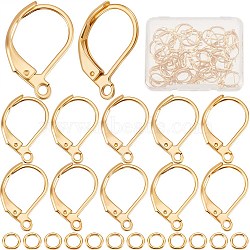 50Pcs 304 Stainless Steel Leverback Earring Findings, with Horizontal Loops & 50Pcs Rack Plating Brass Jump Rings, Real 24K Gold Plated, 15.5x10x1.5mm, Hole: 1.5mm(DIY-CN0002-51)