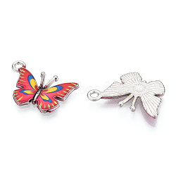 Printed Alloy Pendants, with Enamel, Butterfly, Platinum, Red, 14x20.5x1.5mm, Hole: 1.6mm(PALLOY-R111-14E)