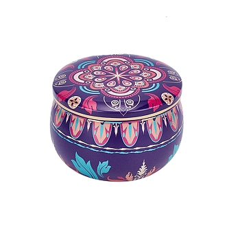 Printed Tinplate Storage Box, for Jewelry & Aromatherapy Candle & Candy Box, Flower Pattern, Dark Slate Blue, 7.7x5cm