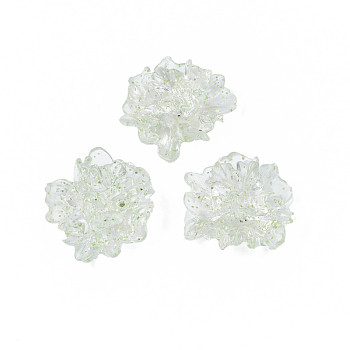 Transparent Acrylic Cabochons, with Glitter Powder, Flower, Pale Green, 25x22.5x10.5mm