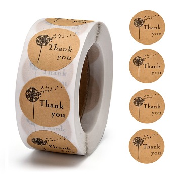 DIY Scrapbook, 1 Inch Thank You Stickers, Decorative Adhesive Tapes, Flat Round with Word Thank You, BurlyWood, 25mm, about 500pcs/roll