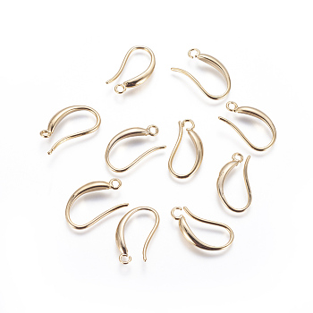 Brass Earring Hooks, with Horizontal Loop, Long-Lasting Plated, Golden, 17x9.5~10x2.5mm, Hole: 1.6mm, pin: 0.9mm