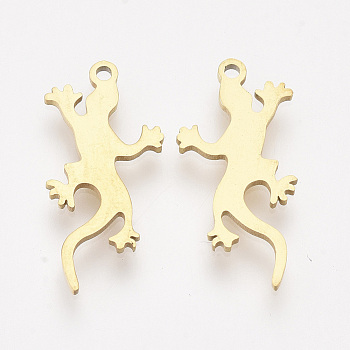 201 Stainless Steel Pendants, Laser Cut Pendants, Gecko, Golden, 20x10x1mm, Hole: 1mm