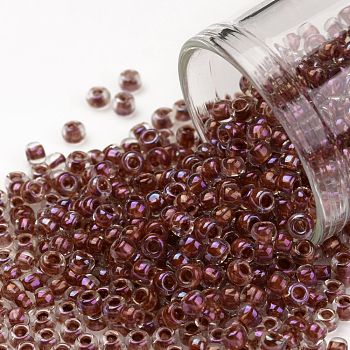 TOHO Round Seed Beads, Japanese Seed Beads, (186) Inside Color Luster Crystal/Terra Cotta Lined, 8/0, 3mm, Hole: 1mm, about 1110pcs/50g
