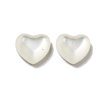 Resin Cabochons, Pearlized, Imitation Cat Eye, Heart, Floral White, 5.5x6x2mm