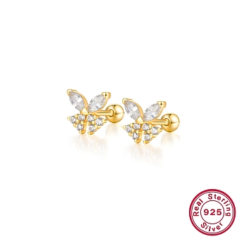 925 Sterling Silver Micro Pave Cubic Zirconia Stud Earrings for Women, Butterfly, Real 18K Gold Plated, 68x70mm