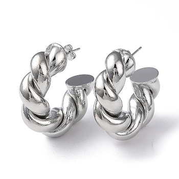 Rack Plating Brass Twist Rope Stud Earrings for Women, Cadmium Free & Lead Free, Platinum, 34.5x31x11mm, Pin: 0.7mm