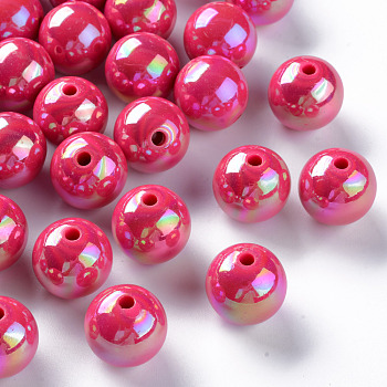 Opaque Acrylic Beads, AB Color Plated, Round, Camellia, 16x15mm, Hole: 2.8mm, about 220pcs/500g