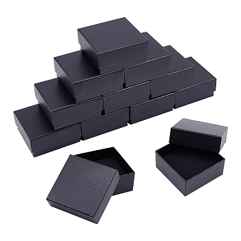 Cardboard Jewelry Boxes, with Black Sponge, for Jewelry Gift Packaging, Square, Black, 7.5x7.5x3.5cm